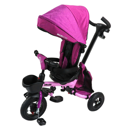 Велосипед трехколесный Maxiscoo Shark (2023) с мягким сиденьем и капюшоном, розовый