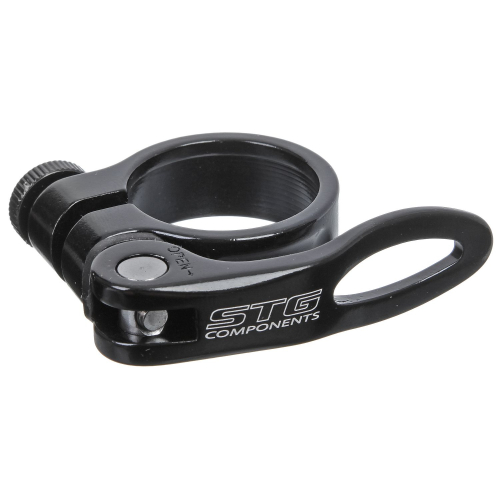 Хомут подсидельный STG 34,9мм с логотипом STG, черный