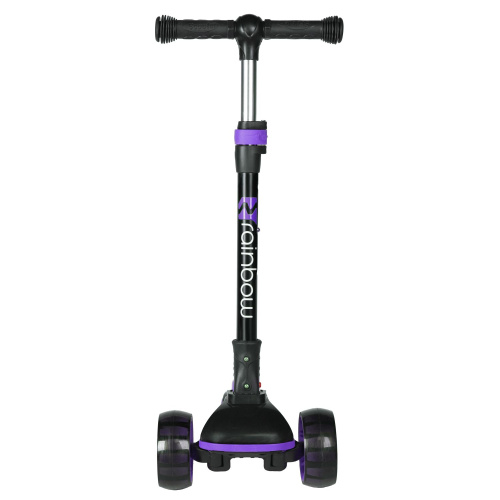 Самокат детский Novatrack Rainbow 120 BB (2025) со светящимися колёсами, черный-фиолетовый