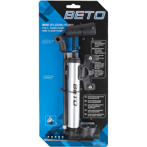 Насос BETO, алюминий, ножной упор с манометром, универсальная головка, Т-ручка, 5-470235